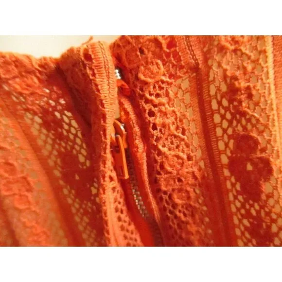 Vintage Women's Dress 6/8 1960's Mesh/Lace Burnt Orange Handmade Shift Mod